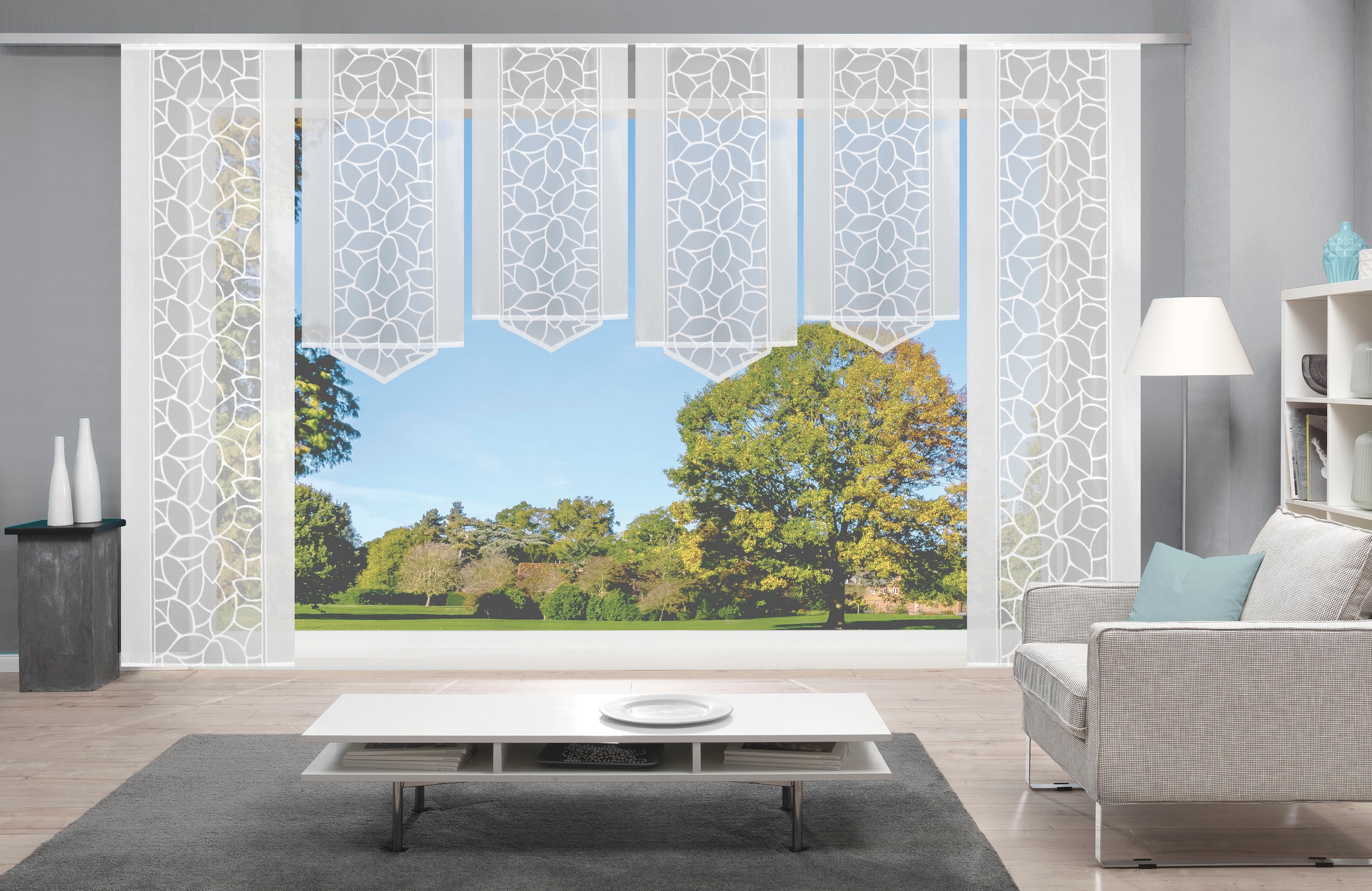 HOME WOHNIDEEN Schiebegardine »JENNA« Klettband 6 Stk. tlg. Schiebevorhang Jacquard Set