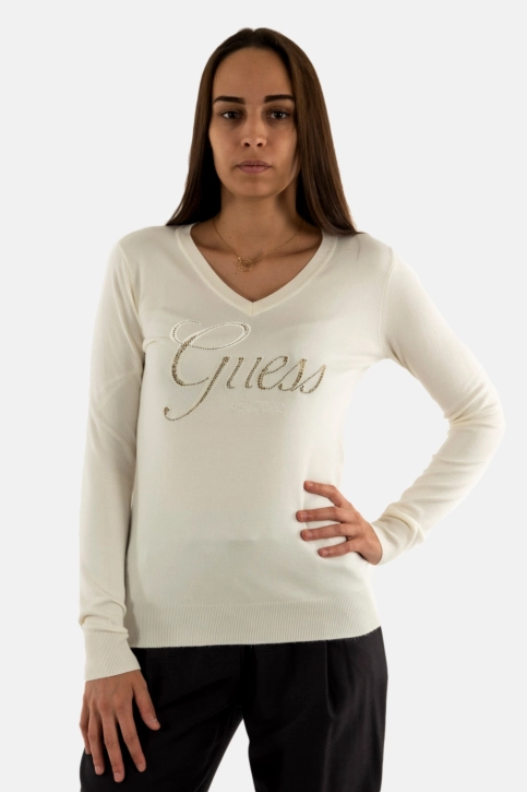 Pull hiver guess jeans megan g012 cream white