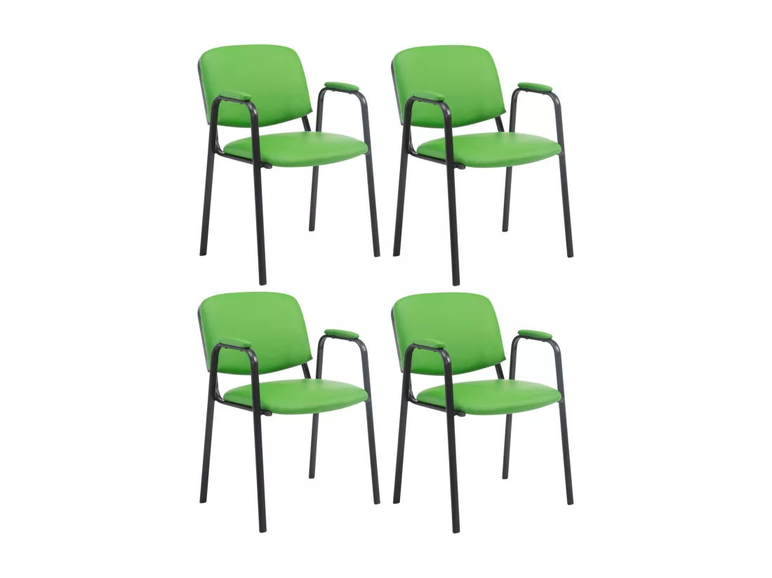 Lot de 4 Chaise de conférence - Similicuir & Métal noir mat - Vert - Ken Pro