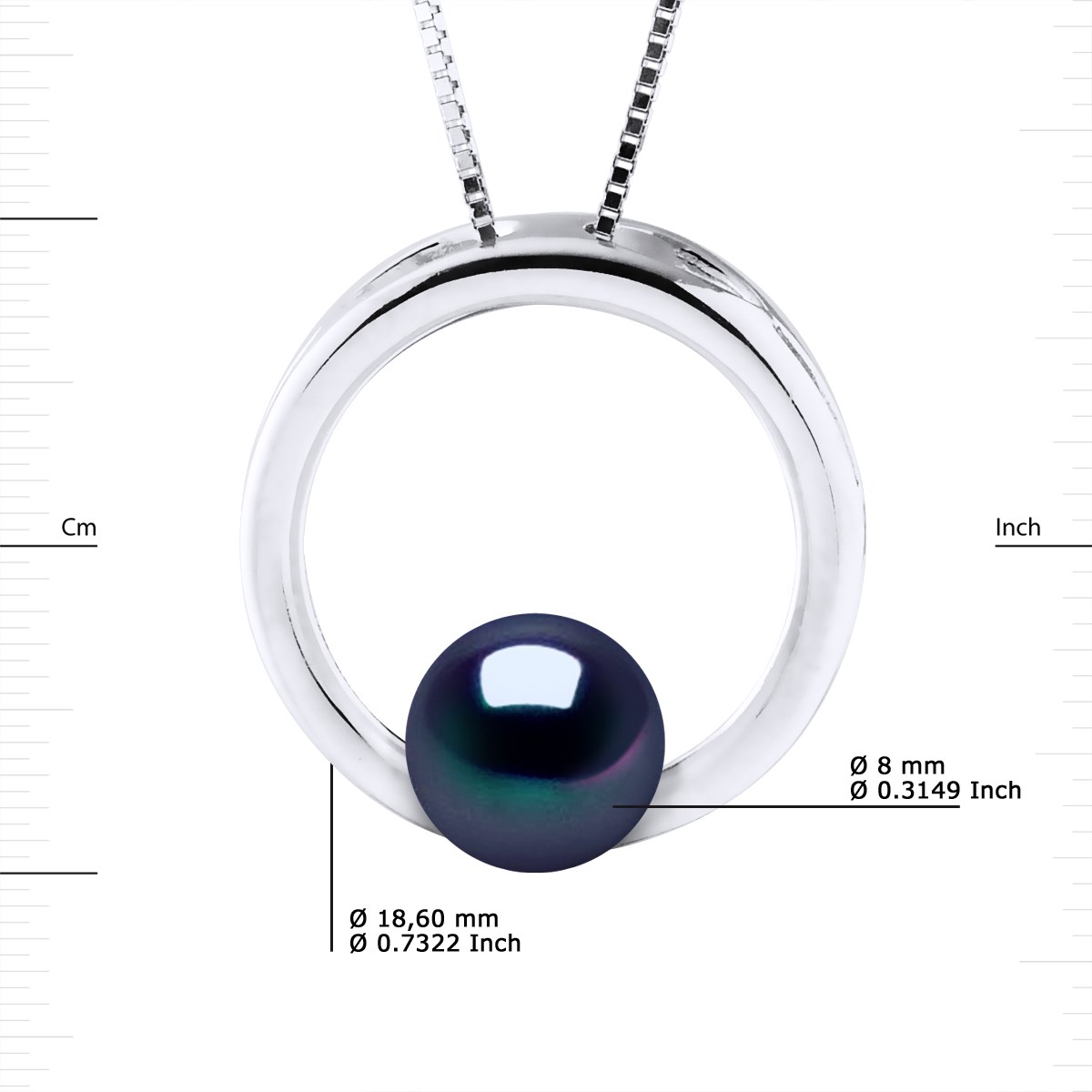 Collier CERCLE Perle d'Eau Douce Ronde 8-9 mm Noire Argent 925