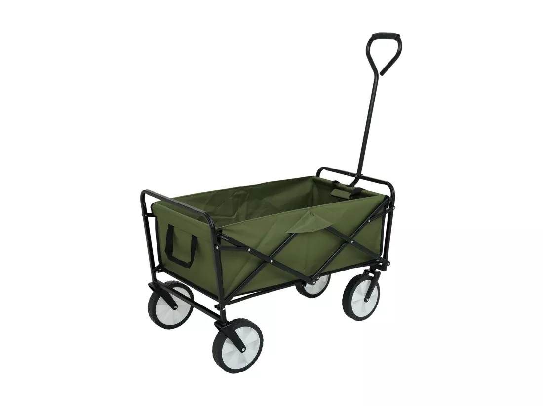 Chariot pliant de plage avec roues en plastique et capacité de charge maximale de 120 kg en vert