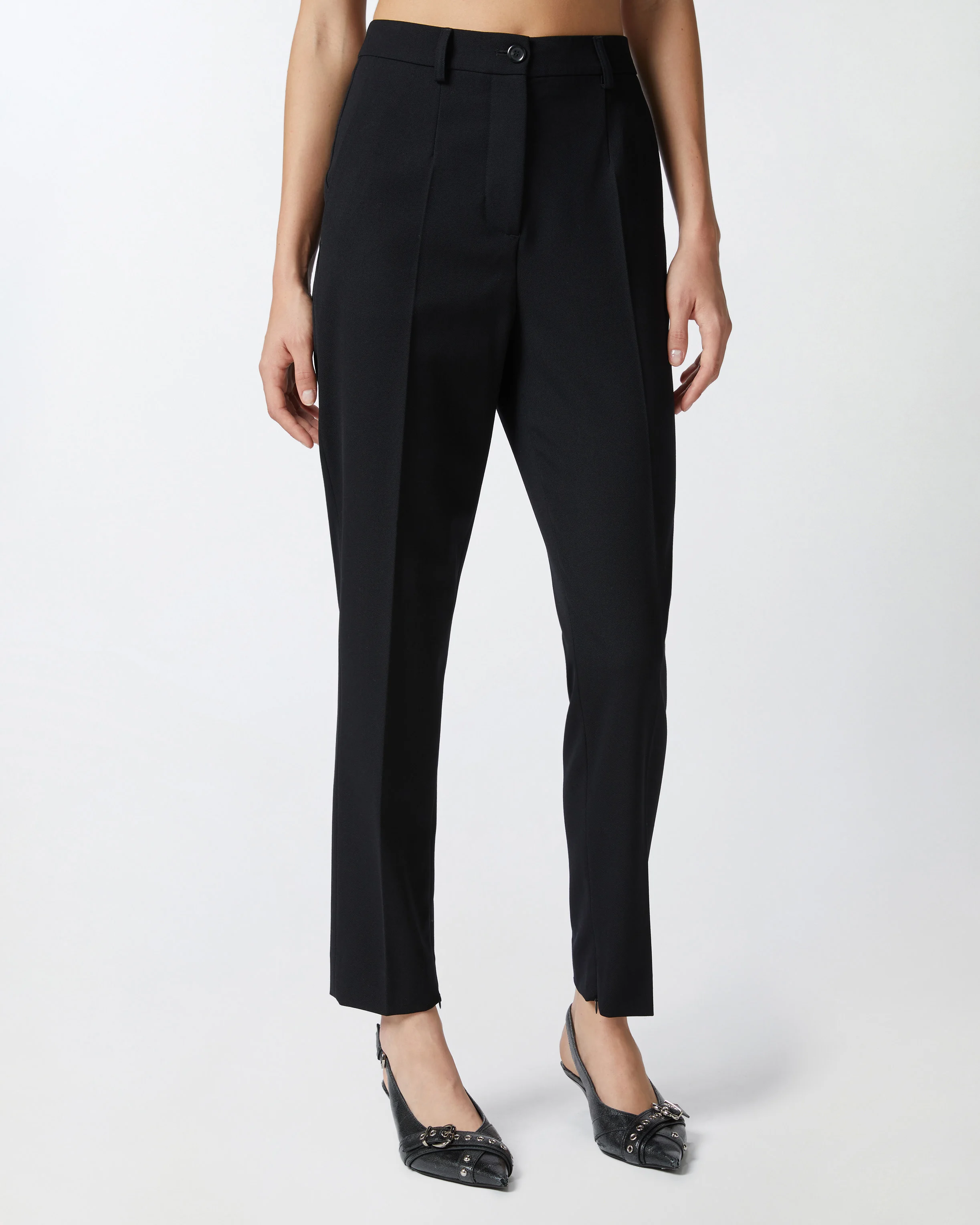 Pantalon cigarette fendu élégant | Noir