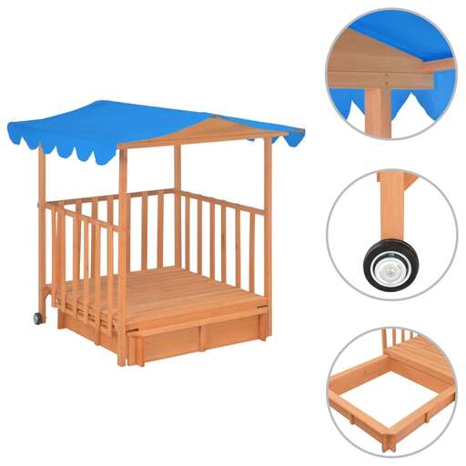 Casinha de brincar azul VidaXL com caixa de areia