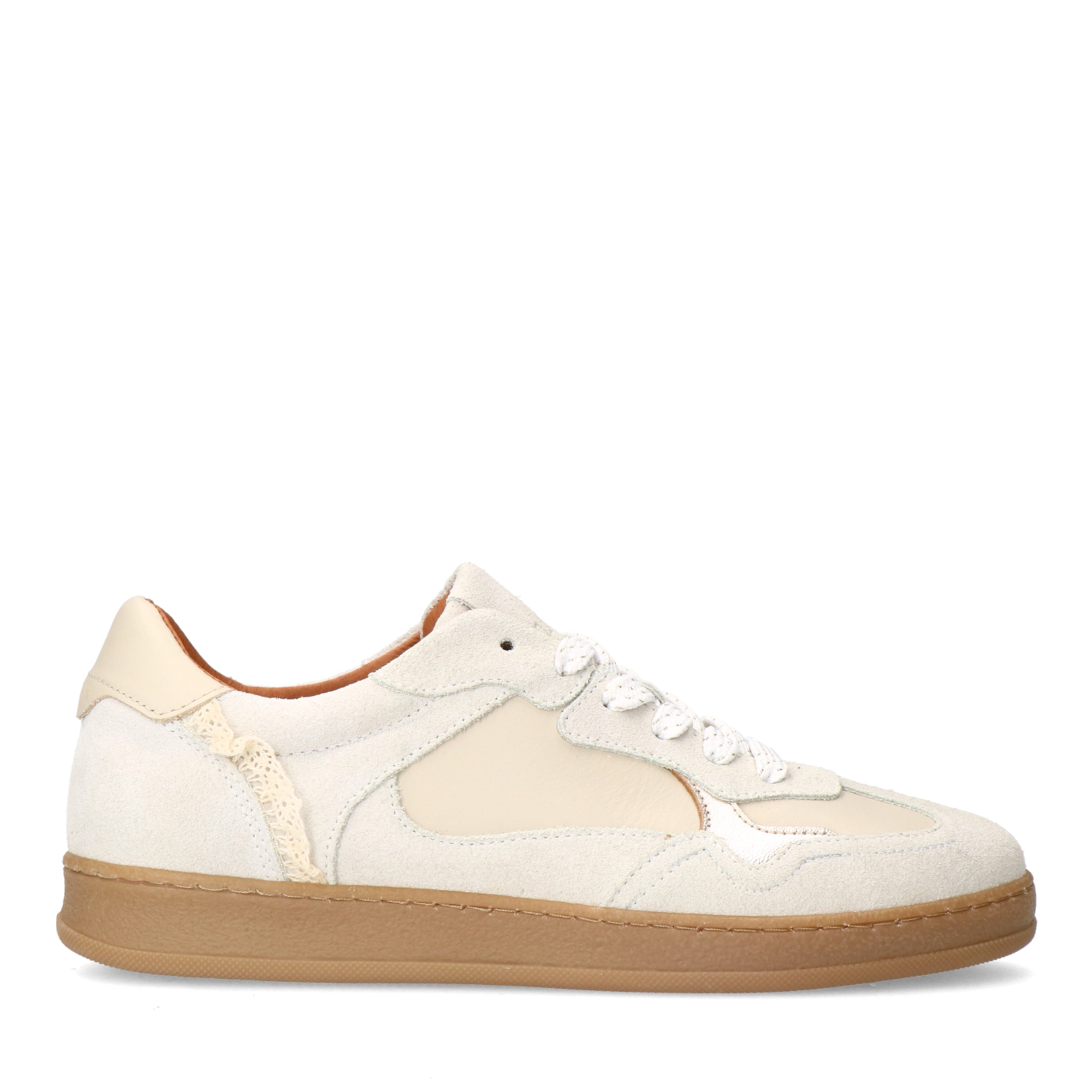 Beige leren sneakers met suède details