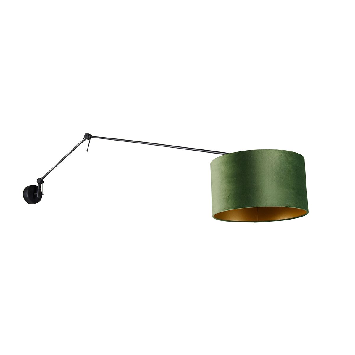 Wandlamp zwart met velours kap groen 35 cm verstelbaar - Blitz