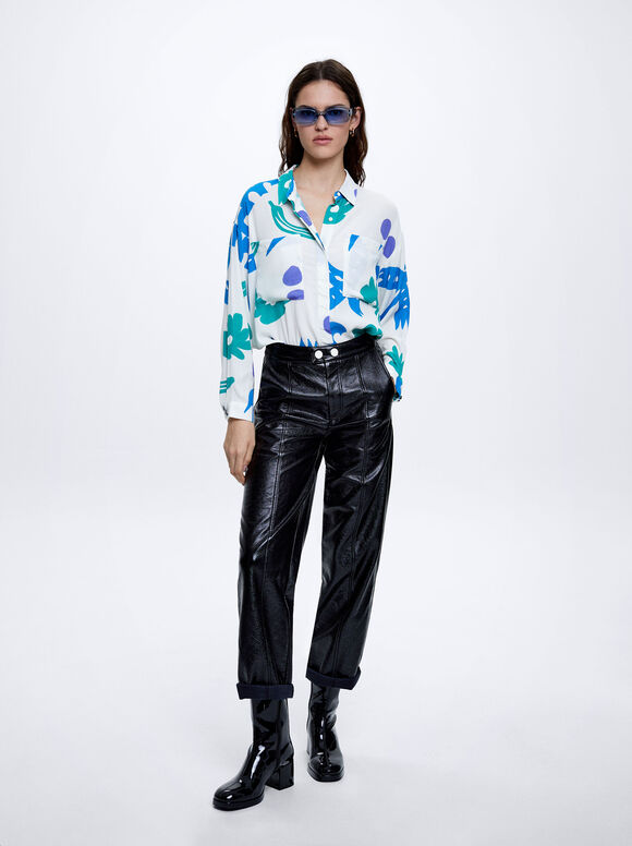 Camisa estampada com bolsos - Branco-sujo