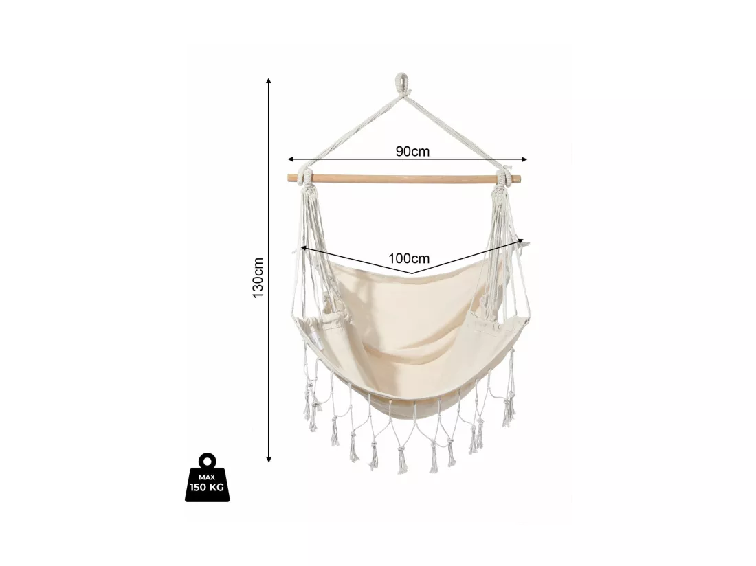 Hamac suspendu Fauteuil à bascule Beige pour Jardin avec Coussins