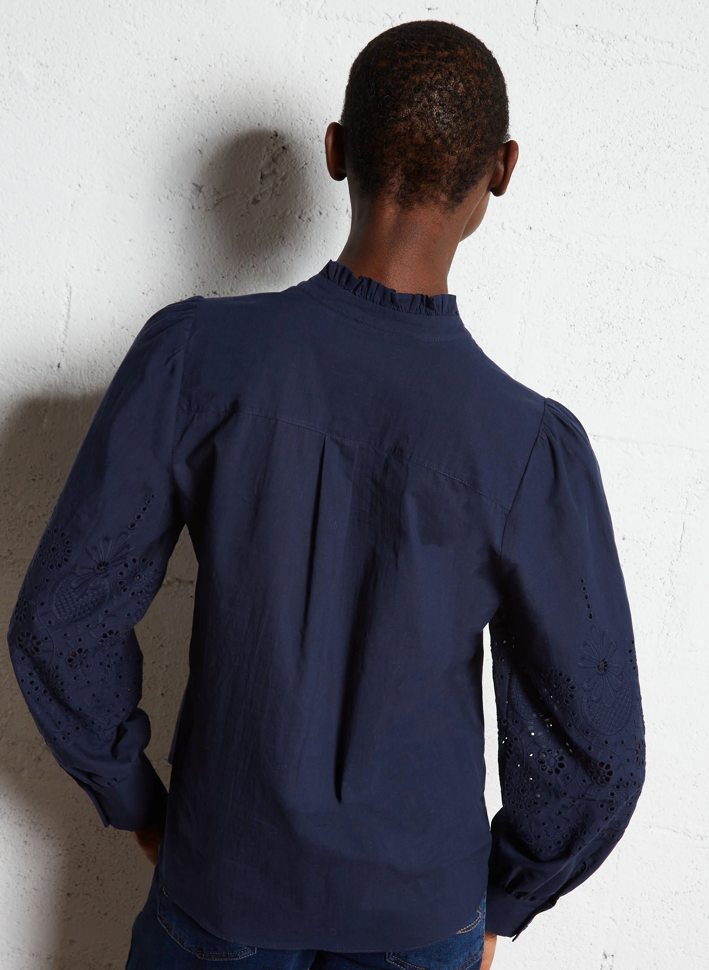 CHALIBA - Blouse col victorien en coton | Bleu