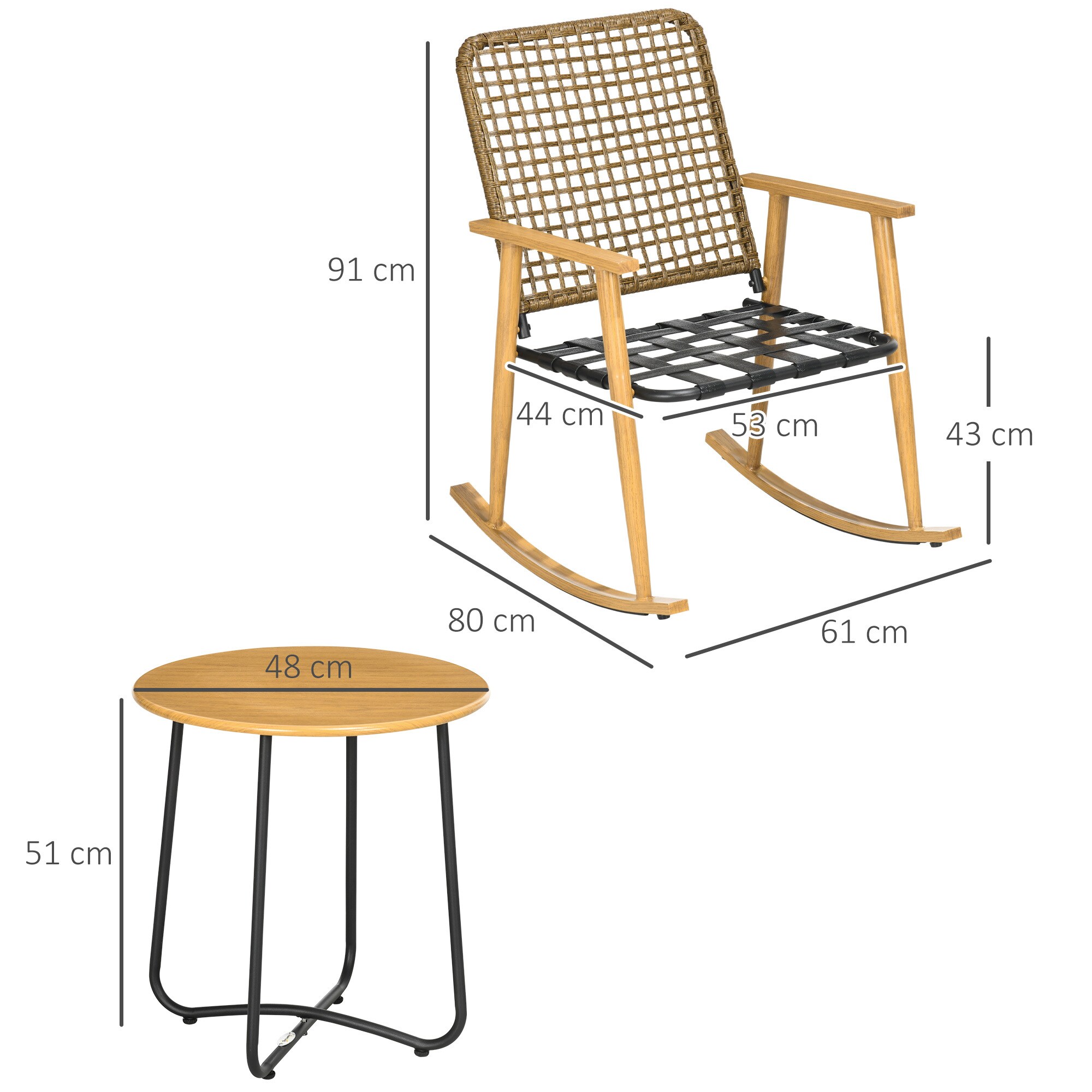 Outsunny Gartenmöbel-Set mit Sitzkissen schwarz 61L x 80B x 91H cm