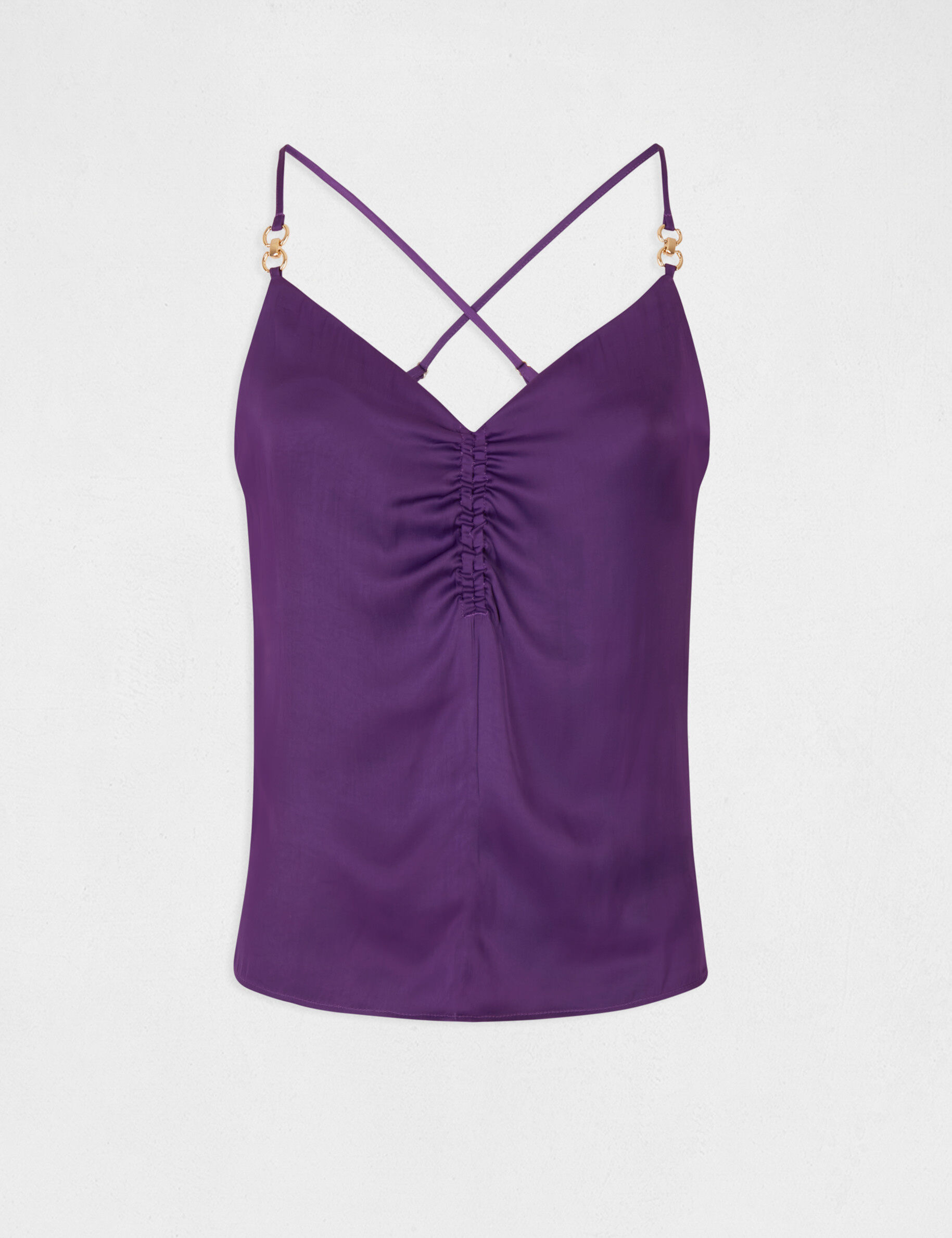 Blouse bretelles fines froncée violet fonce femme - violet_fonce