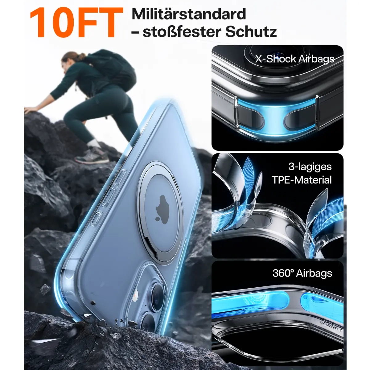 iPhone 17 Upro Ostand Pro MagSafe Hybrid Hardcase Hülle Ring Stand   Kickstand - Transparent