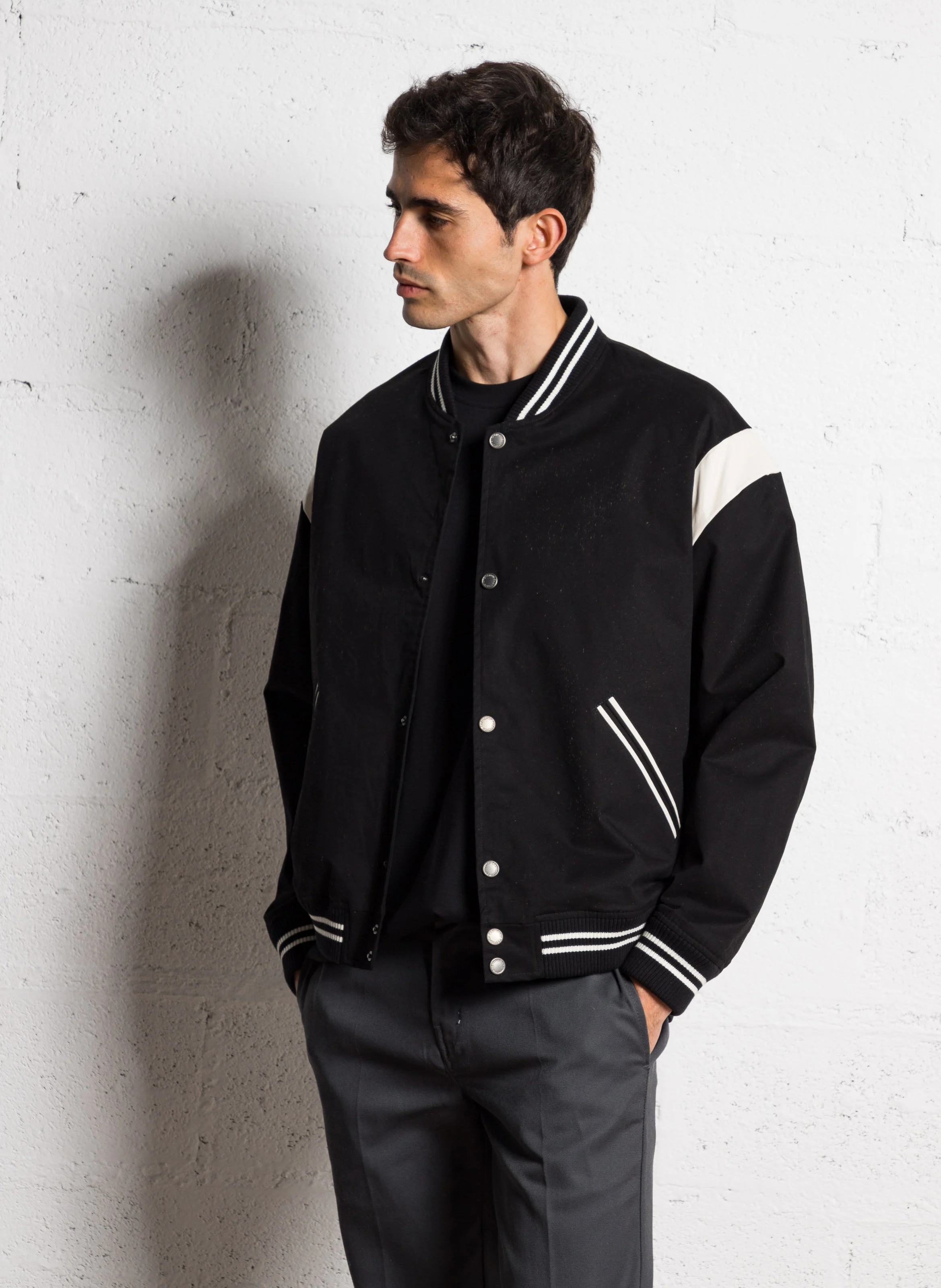 VARSITY - Blouson droit en coton mélangé | Noir