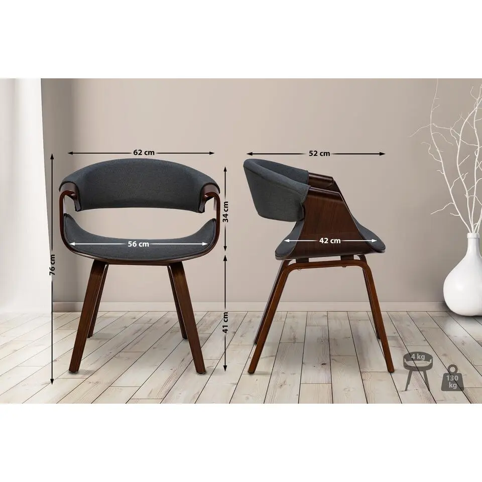 CLP Eetkamerstoel Foley walnoot Frame - Stof - walnoot/grijs