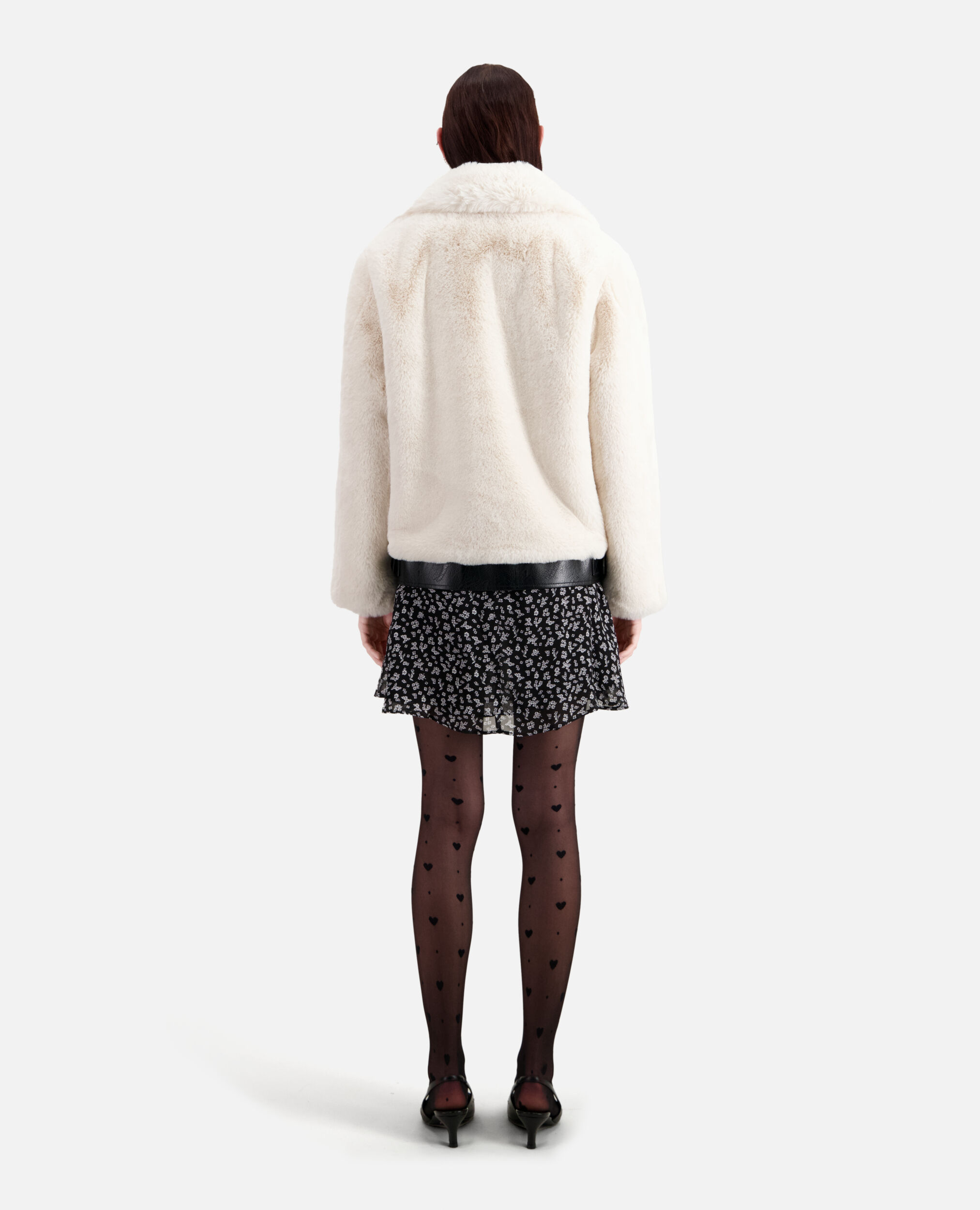 Ecru faux fur bomber jacket