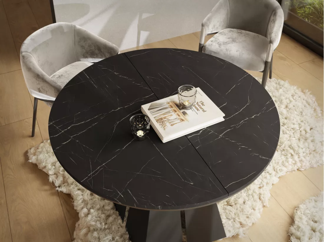 Table à Manger Ronde Extensible Avec Piètement Métallique Noir - Table Industrielle Moderne Pour Salle à Manger Ou Cuisine - 100 Cm à 180 Cm - Fabriqué En Ue - Marb