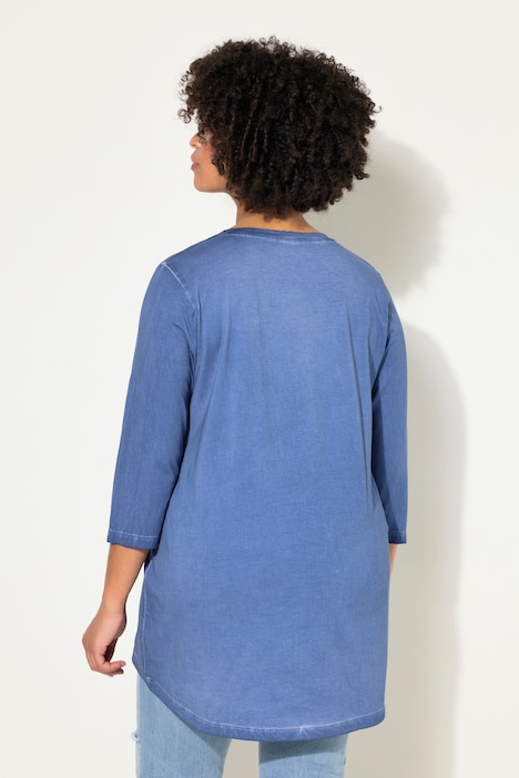 T-Shirt, cold dyed, Statement-Druck, V-Ausschnitt, 3/4-Arm