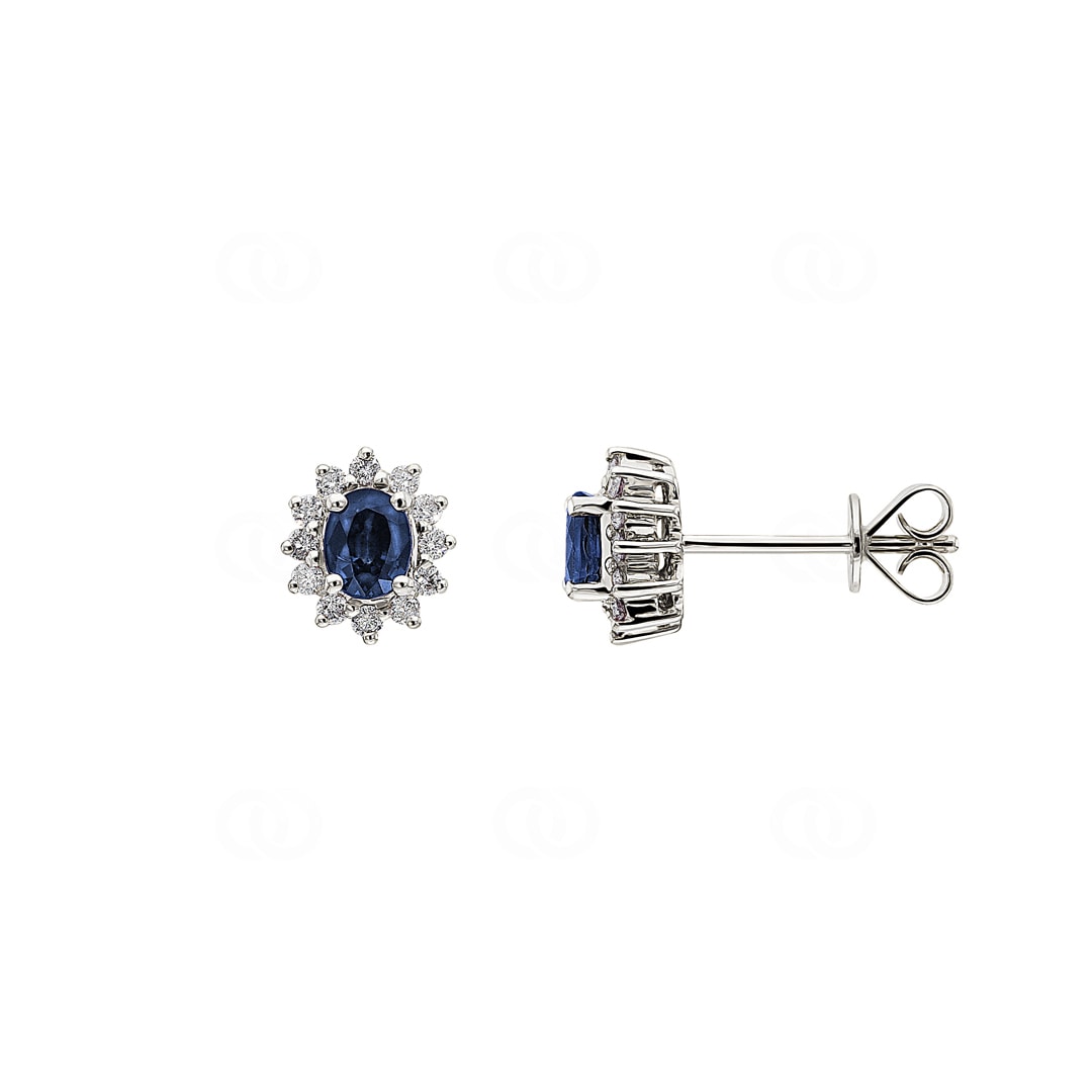 Ohrstecker 750/18 K Weissgold mit Saphir oval & Diamanten 0.19 ct H/si