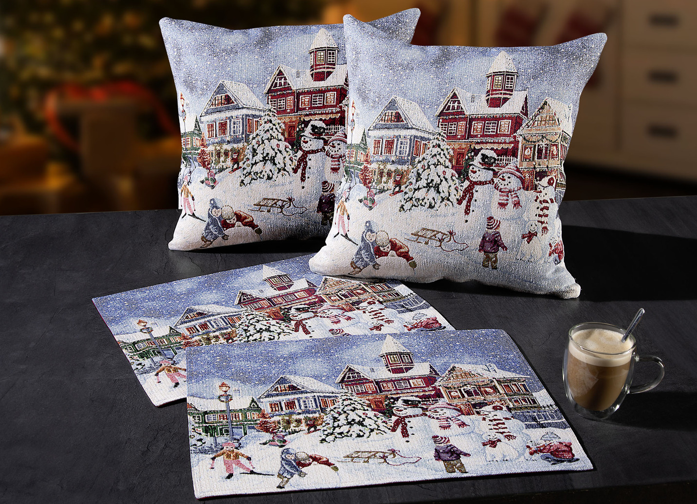 Kissenbezug oder Platzset mit Winterlandschaft