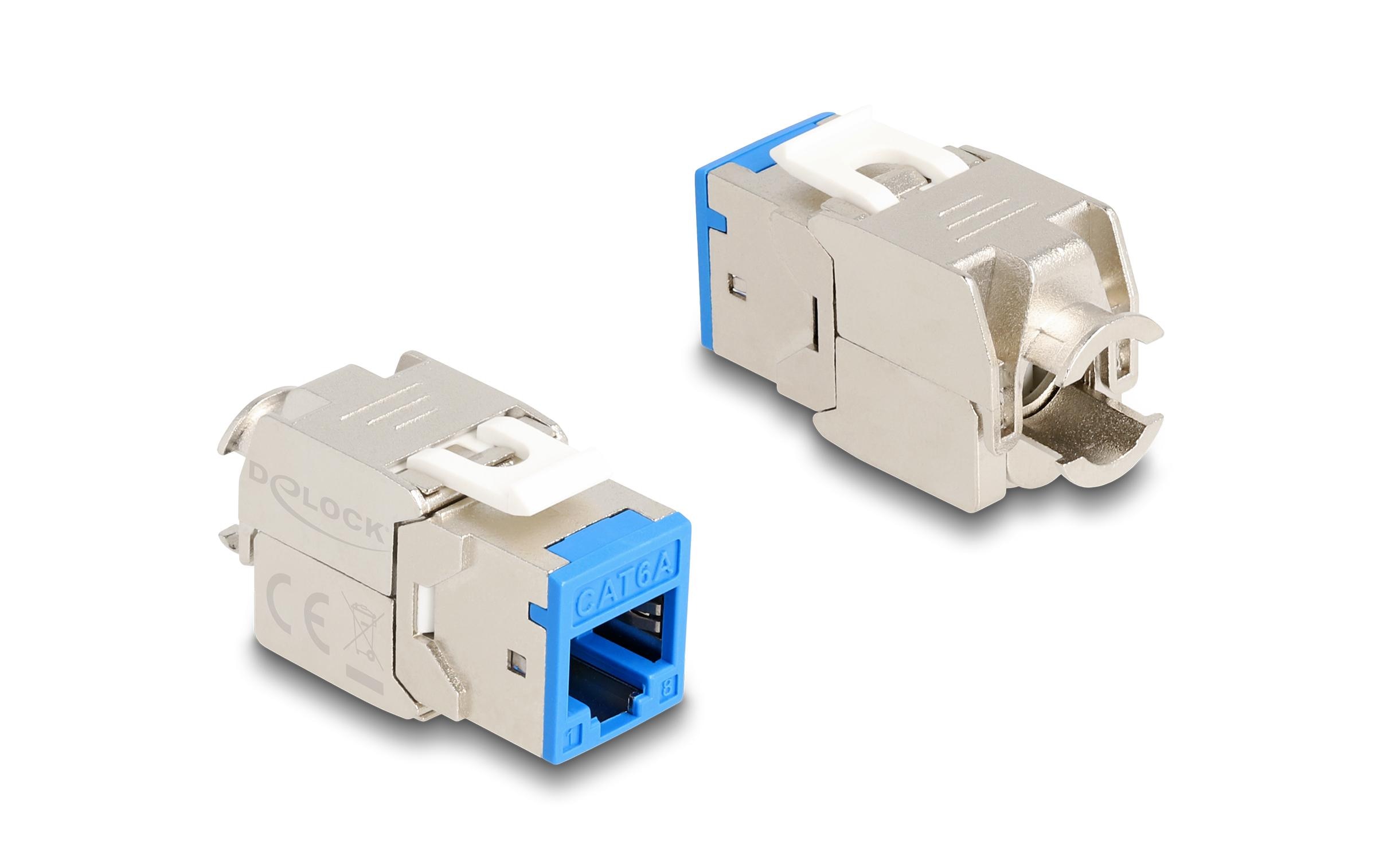 Keystone-Modul RJ45 zu LSA Cat.6A Blau, 10 StückDelock Keystone Modul RJ45 Buchse zu LSA Cat.6A werkzeugfrei blau Set 10 Stück