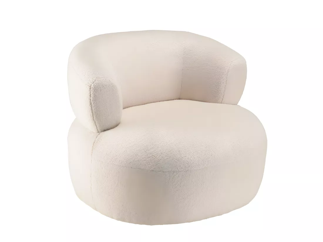 GASTON - Fauteuil en tissu bouclette écru assise arrondie