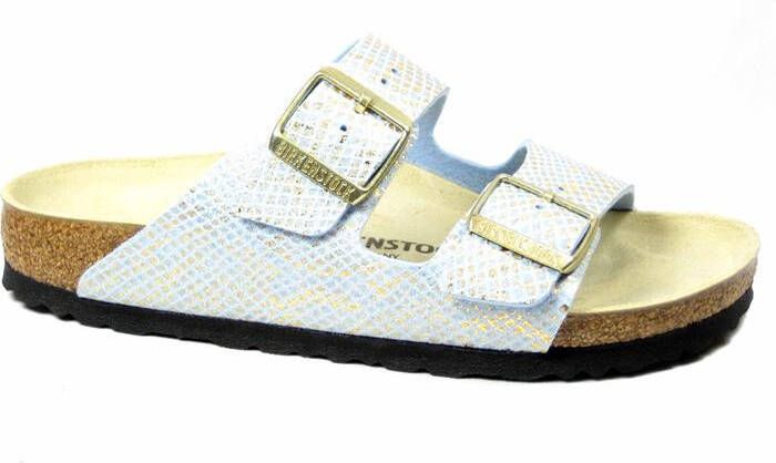 Birkenstock Arizona Dames Slippers Shiny Python Dusty Blue Narrow fit | Blauw | Microvezel