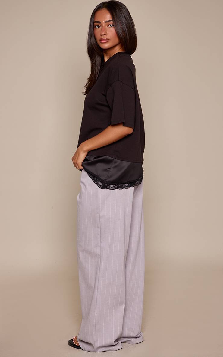 Gris Pantalon Large Taille Coulissée À Fines Rayures Coupe Petite