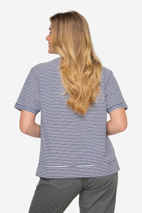 T-Shirt, Ringel, V-Ausschnitt, Kurzarm, OEKO-TEX Made in Green