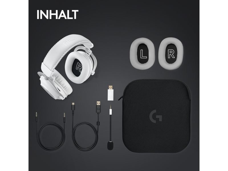 Logitech Headset G Pro X 2 Wireless Lightspeed Gaming Weiss Kabelloses Over-Ear-Headset mit Surround-Sound und weichem Ohrpolster