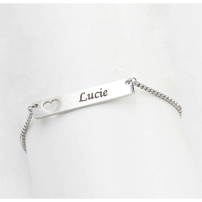 Bracelet coeur plaque gravure personnalisée ajouré acier inoxydable poli