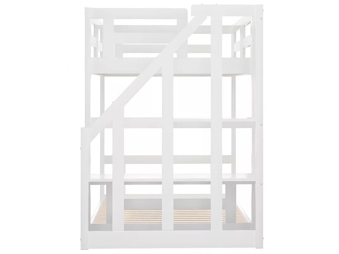 Lit mezzanine cabane avec escalier de rangement - 90x200cm - blanc - Sweiko