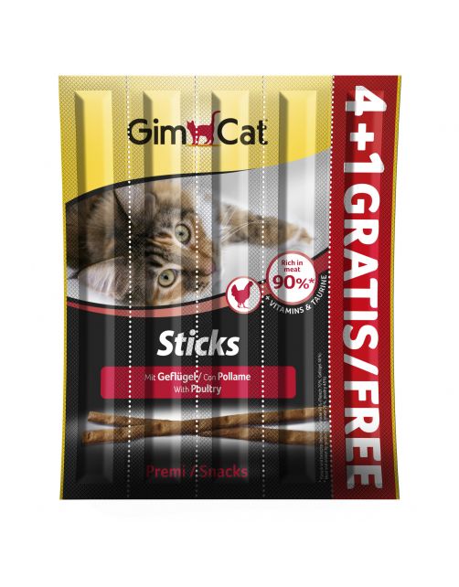 Gimcat Sticks 4 Met 1 Gratis 25 g - Kattensnack