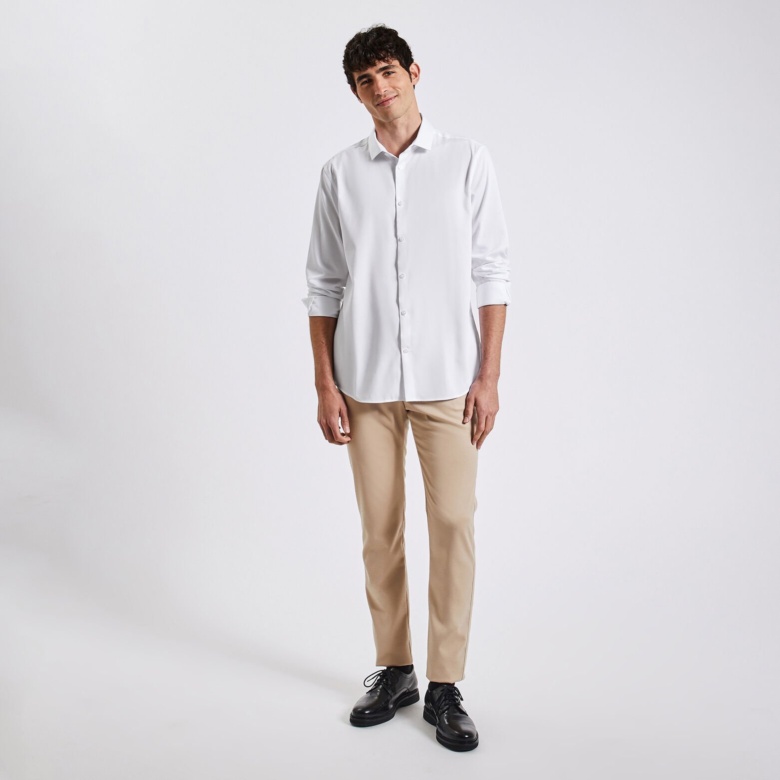 Chemise regular sans repassage unie coton Blanc