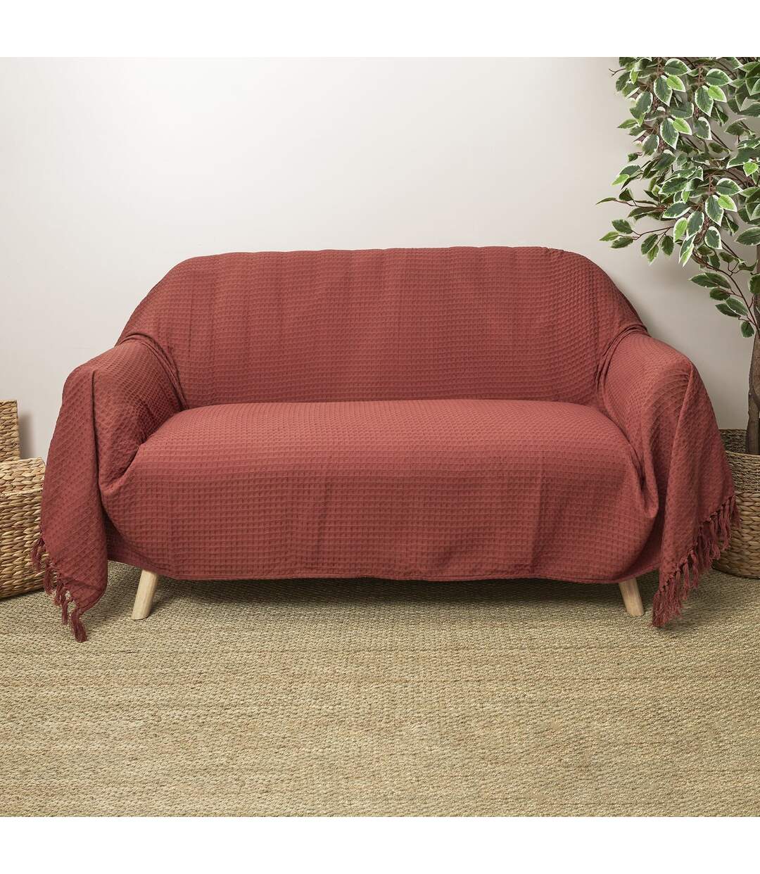 Plaid gaufré - 170 cm x 250 cm - Orange Terracotta