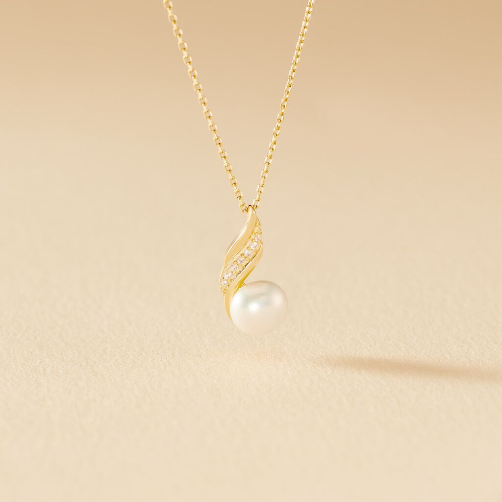 Collier Leta Or Jaune Perle De Culture Et Oxyde De Zirconium