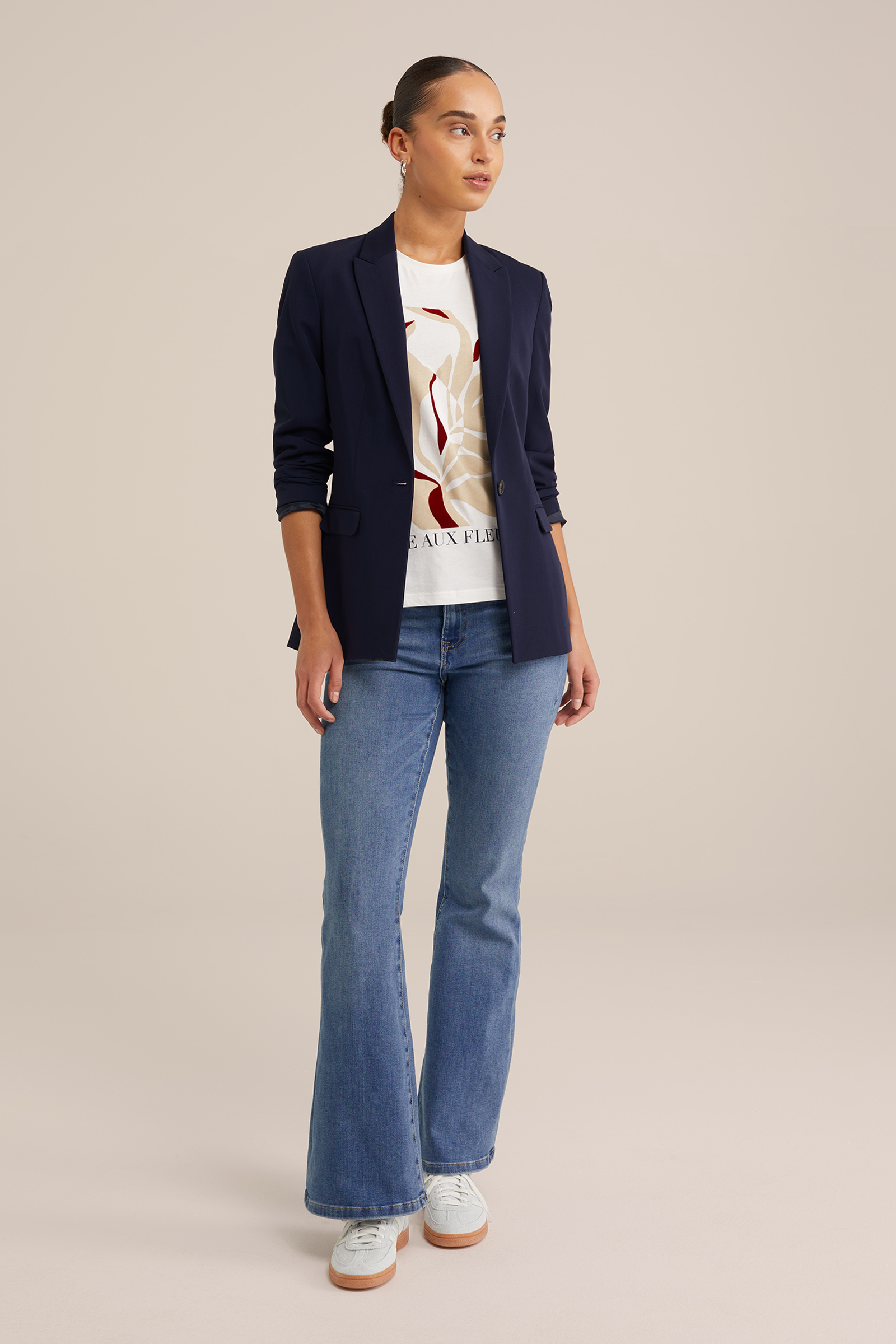 t-shirt met opdruk WE Fashion Gebroken wit