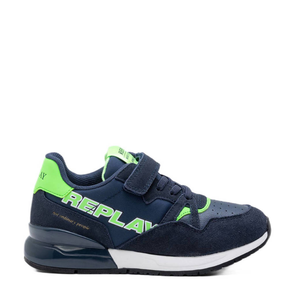 REPLAY Shoot JR 9suède sneakers donkerblauw/groen