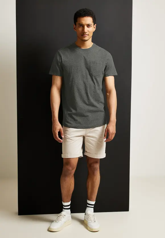 Long T-Shirt mit Brusttasche - forest green melange