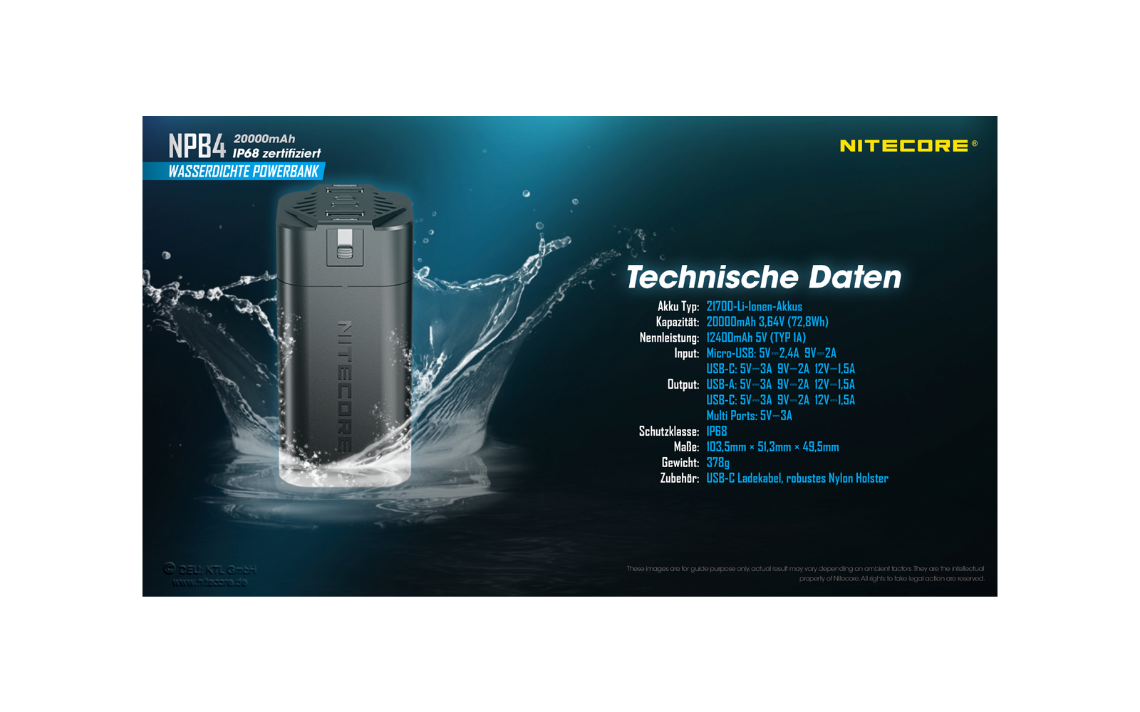 Nitecore Powerbank NBP 4 20000 mAh wasserdicht