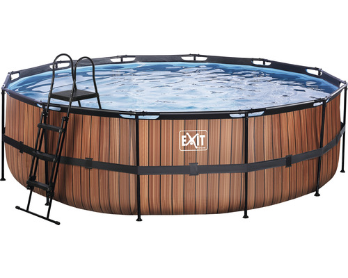 EXIT WoodPool ronde opzetzwembadset Ø 488x122 cm incl. zandfiltersysteem & ladder, houtlook