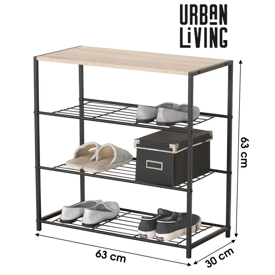 Urban Living Schoenenrek - metaal/hout 3-laags - 63 x 30 x 63 cm