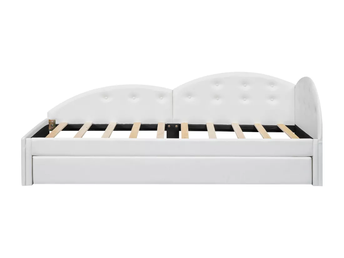 Lit gigogne 90 x 200 cm + 80 x 190 cm avec tête de lit - Cuir PU - sommier à lattes - coloris blanc
