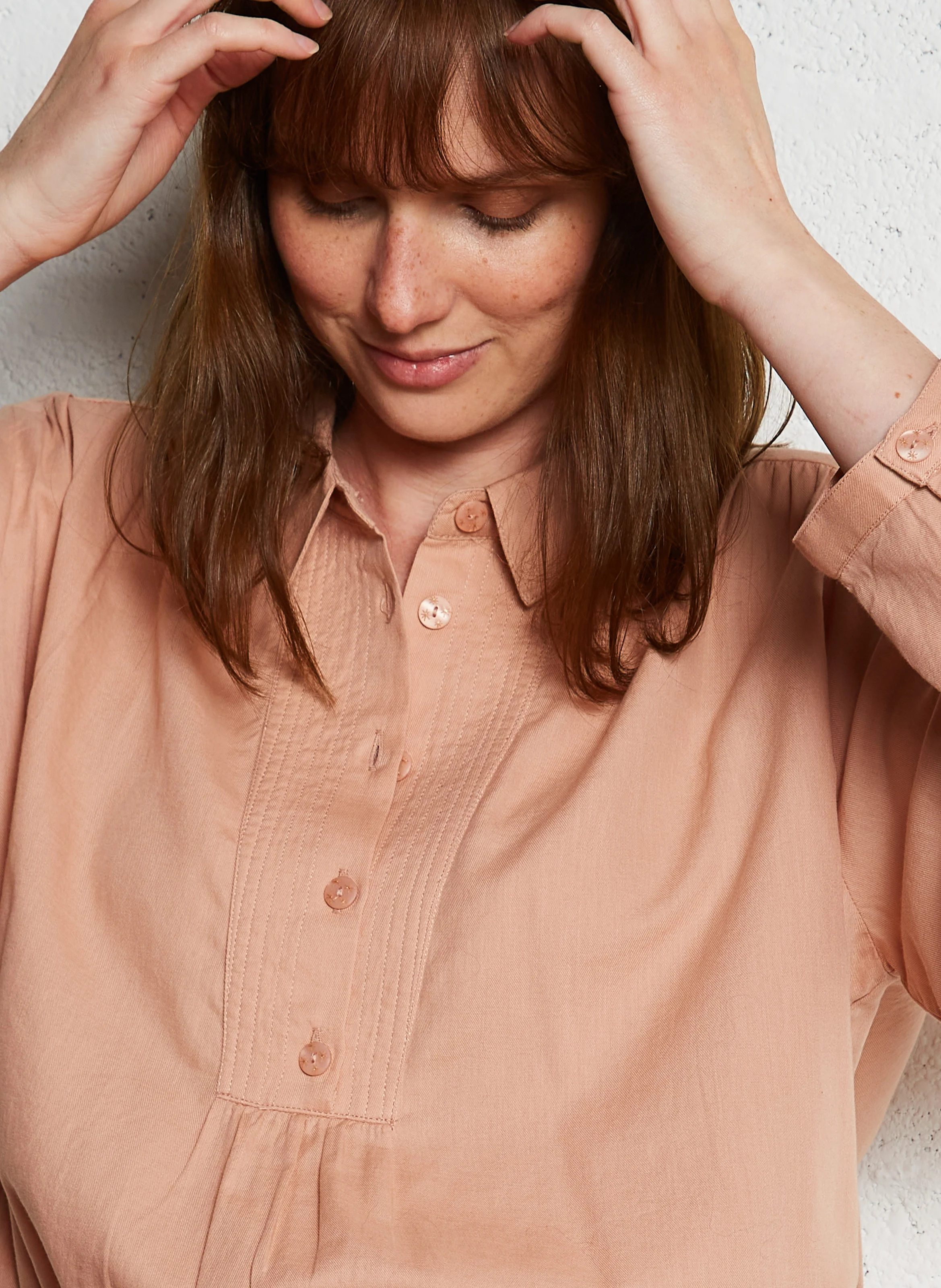 RUDEON - Blouse col chemise en coton| Rose
