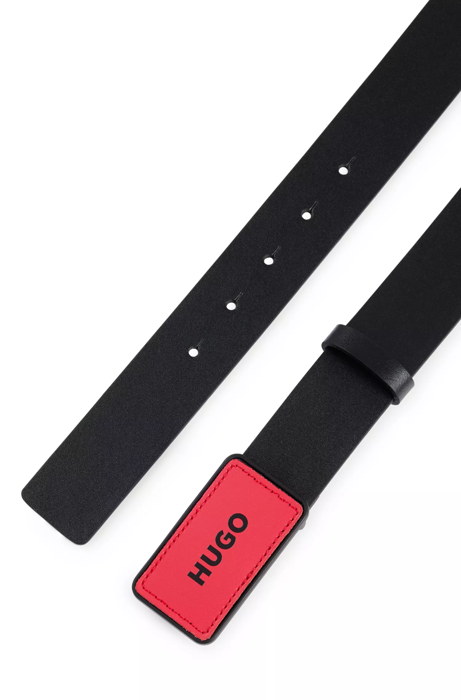 Cinto HUGO em couro vermelho com apliques de fivela intercambiáveis.