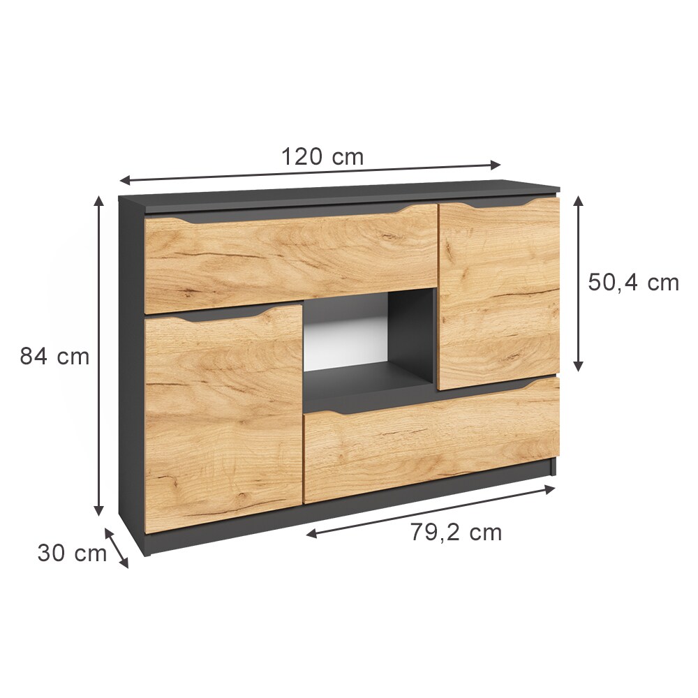 Vicco Sideboard Ruben 120 x 84 cm Anthrazit Eiche Kommode