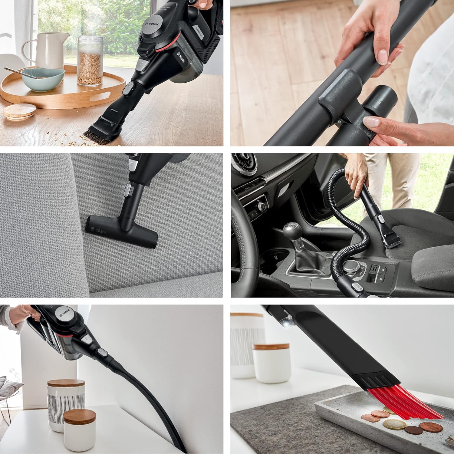 Bosch Akku-Staubsauger Unlimited Gen2 Serie 8 BSS825CARP, beutellos, bis 45 Min Laufzeit, austauschbarer Akku, Schnellladegerät, Flexibler Verlängerungsschlauch, XXL-Polsterdüse, Fugendüse, schwarz