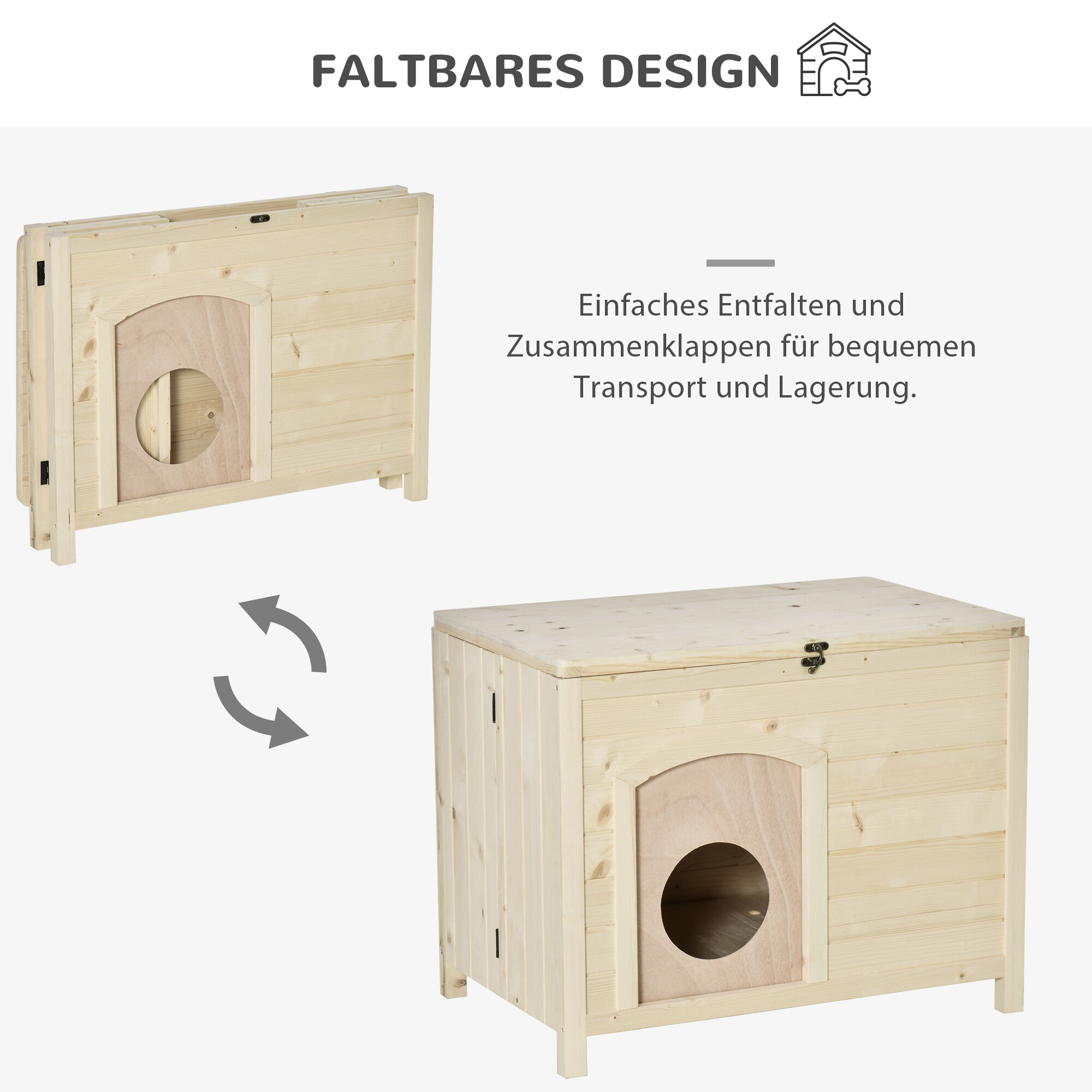 PawHut Tierhaus Faltbares Design, Natürliches Holz Natur 78 x 51 x 62 cm (LxBxH)