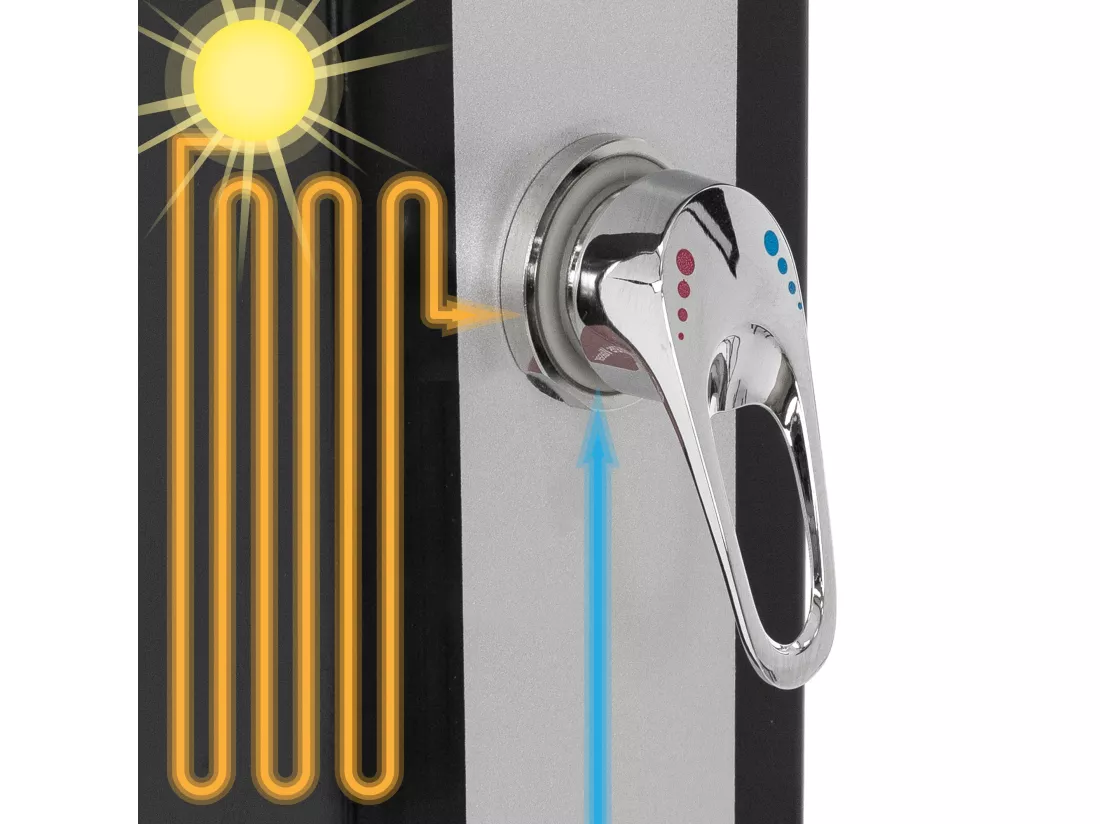 Douche solaire d'extérieur + douche à pied et pomme de douche noir/argent 40 L