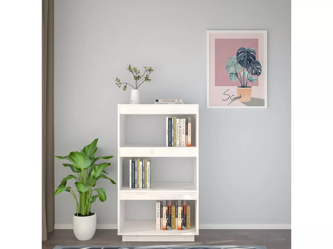 Bibliothèque/Cloison Blanc 60x35x103 cm Bois de pin massif