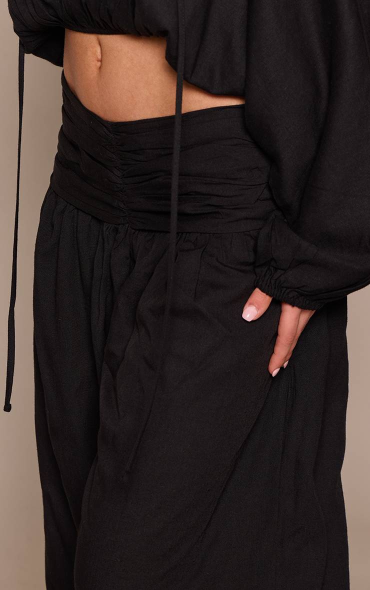 Noir Pantalon Co-ord En Lin Avec Taille Froncée