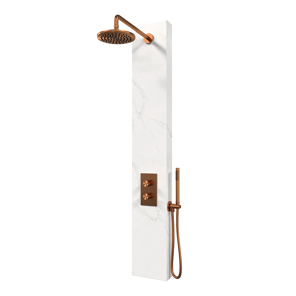 Brauer Copper Edition thermostatisch douchepaneel calacatta gold met 20cm hoofddouche en staafhanddouche koper geborsteld PVD